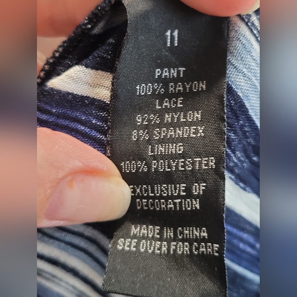 NWT I.N. Blue White Stripe Sleeveless Lace Bodice Wide Leg Jumpsuit, Sz 11 - Picture 14 of 15